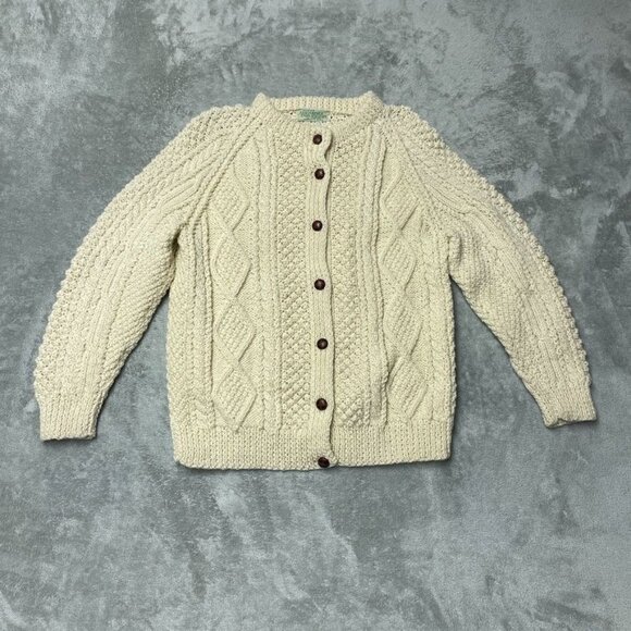 Irish Crana Handknits Pure Wool Womens L/XL Cardigan Sweater Cream Color c112 - Picture 1 of 7